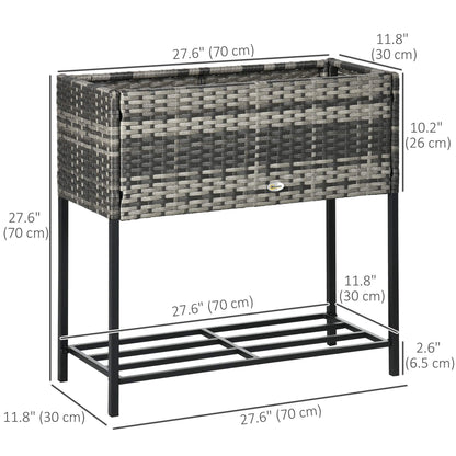 Rattan Raised Garden Boxes, Elevated Flower Beds with Storage Shelf for Herbs, Flowers, Vegetables, Mixed Grey