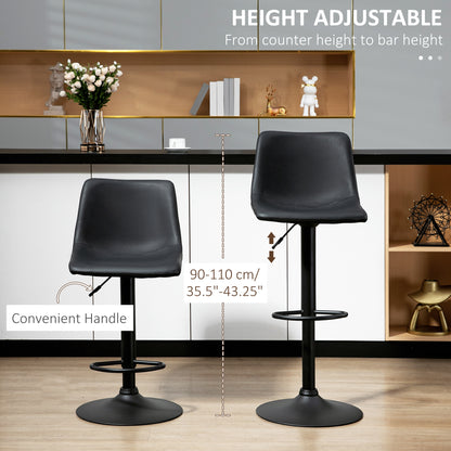Adjustable Counter Height Bar Stools Set of 2, 360° Swivel Kitchen Counter Stools Dining Chairs with Backs, Vintage Leather, Retro Grey