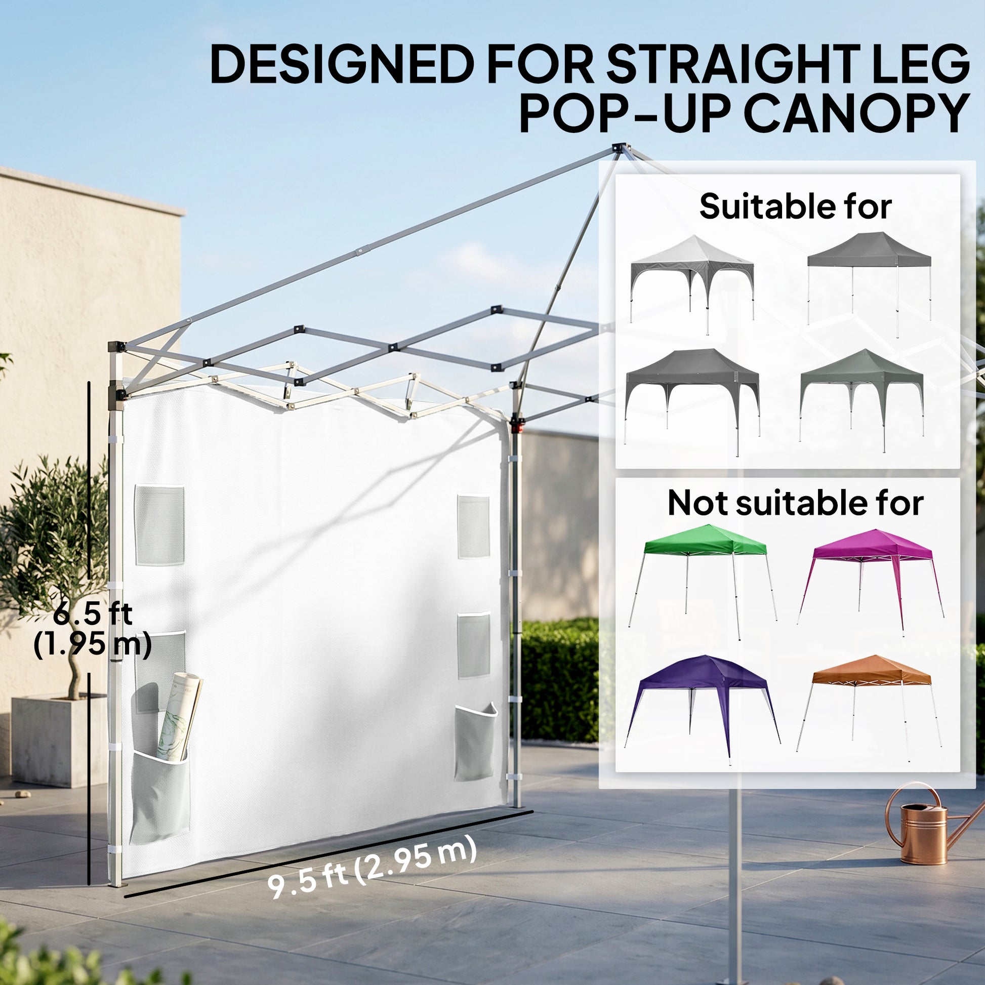 Instant Canopy Sidewall with 4 Storage Bag for 10 x 10 ft Straight Leg Pop Up Canopies, 1 Pack Sidewall Only, White
