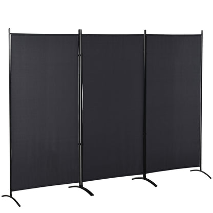 6' 3 Panel Room Divider, Double Hinged Folding Wall Divider, Indoor Privacy Screen for Home Office, Charcoal Grey