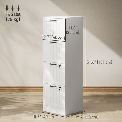4 Drawer Filing Cabinet with Lock, Office Storage Cabinet with Adjustable Hanging Bars for A4 Letter Size Files, White