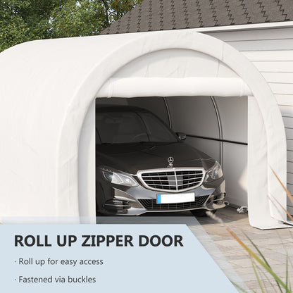10' x 16' Heavy Duty Portable Carport Tent with Zippered Door, PE Cover for Car, Boat, Motorcycle, Bike, White