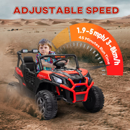 Qaba 2 Seater 24V Electric Car for Kids with Remote Control, 3 Speed, LED Lights, Music, Horn, Spring Suspension, Red