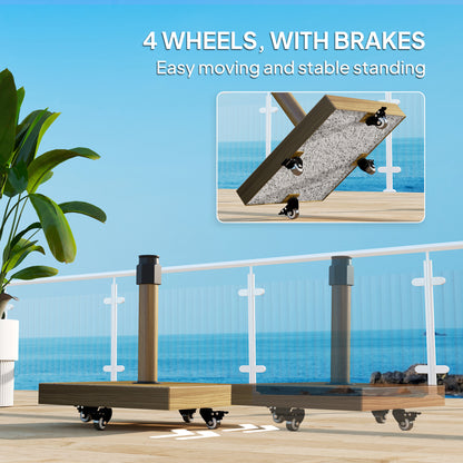 57 lbs Metal Square Patio Umbrella Base Holder, Outdoor Umbrella Stand with Wheels, Heavy Duty Patio Umbrella Stand Base for Garden, Poolside, Nature Wood