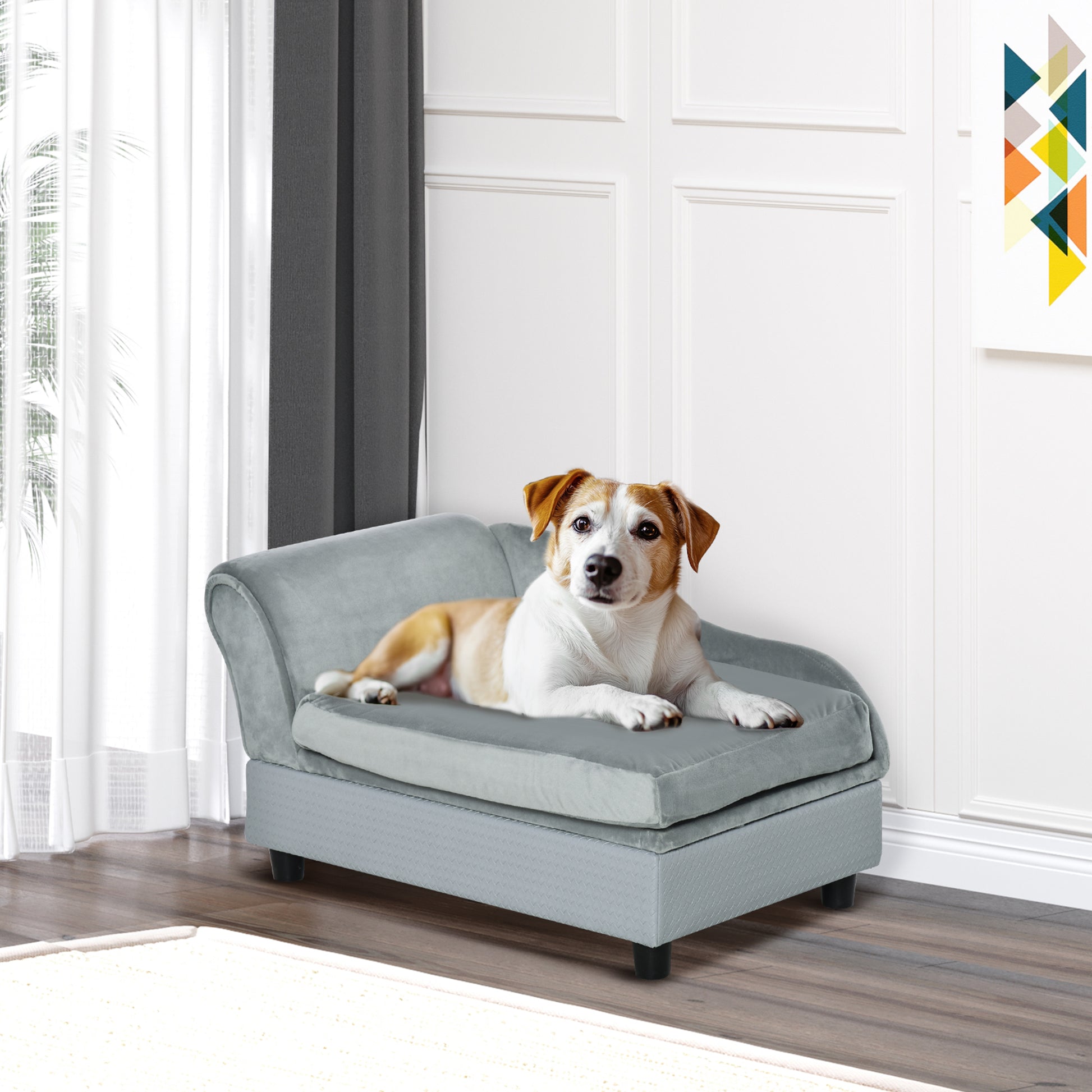 Pet Sofa Dog Couch Chaise Lounge Pet Bed with Storage Function Small Sized Dog Various Cat Sponge Cushioned Bed Lounge, Light Grey