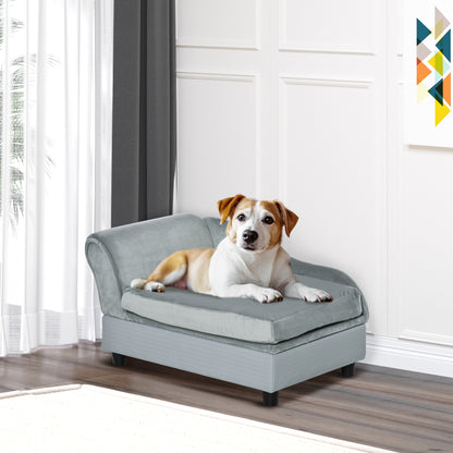 Pet Sofa Dog Couch Chaise Lounge Pet Bed with Storage Function Small Sized Dog Various Cat Sponge Cushioned Bed Lounge, Light Grey