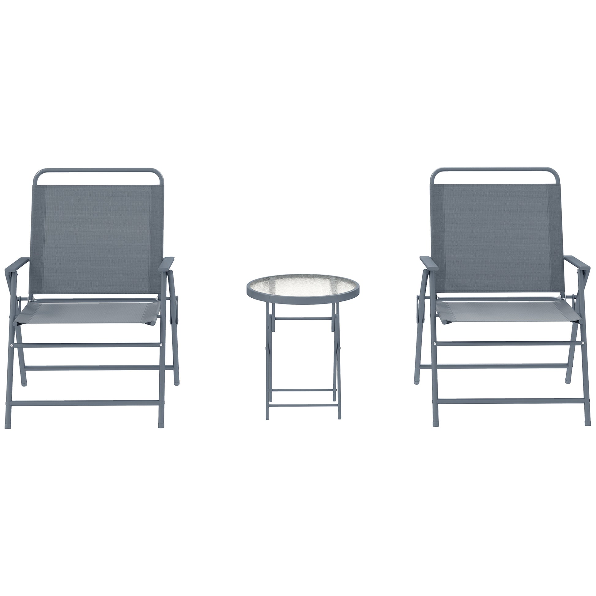 3 Pieces Outdoor Bistro Set, Folding Patio Table and Chairs with Tempered Glass Tabletop for Garden, Deck & Backyard