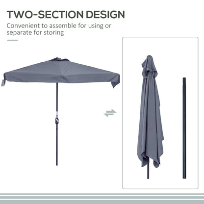 7.5ft Half Umbrella Semi Patio Parasol with Crank Handle, Top Vent for Garden, Balcony- NO BASE INCLUDED, Grey