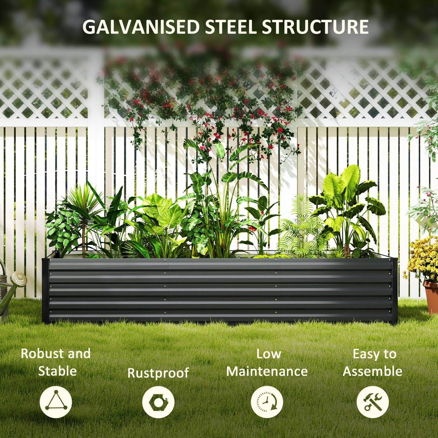 8 x 2.6 x 1.5ft Galvanized Raised Garden Bed, Reinforced Outdoor Planter Box with Open Bottom, Dark Grey