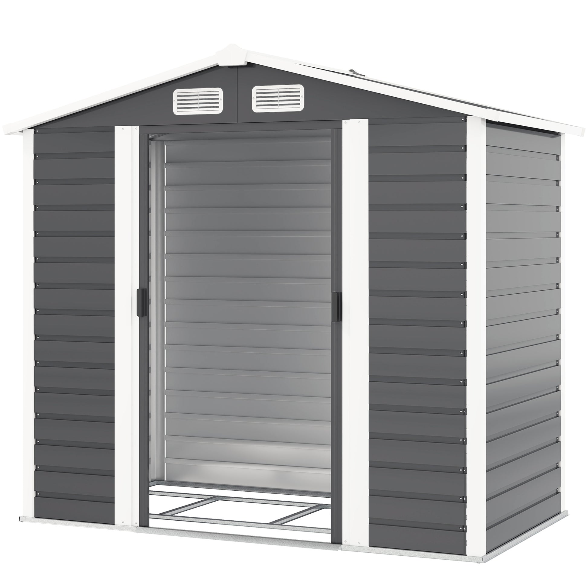 7' x 4' Outdoor Storage Shed, Metal Garden Shed with Lockable Doors and Gloves for Backyard, Garden, Patio, Dark Grey