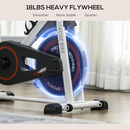 Soozier Adjustable Upright Stationary Exercise Bike with LCD Display, Suitbale for Beginer and Home Gym, Indoor Cycling Bike with Adjustable Resistance, White