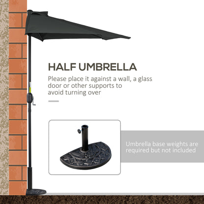 9.8ft Half Umbrella Semi Round Patio Parasol with Crank Handle, Top Vent for Garden, Balcony- NO BASE INCLUDED, Black