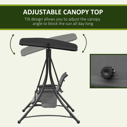 3 Person Outdoor Porch Swing Chair with Adjustable Canopy, Mixed Grey