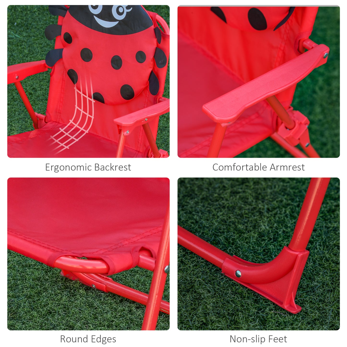 Children Table and Chair Set Outdoor, Kids Folding Picnic Table and Chair Set with Removable & Height Adjustable Sun Umbrella for Garden Backyard, Ladybug Pattern, Red