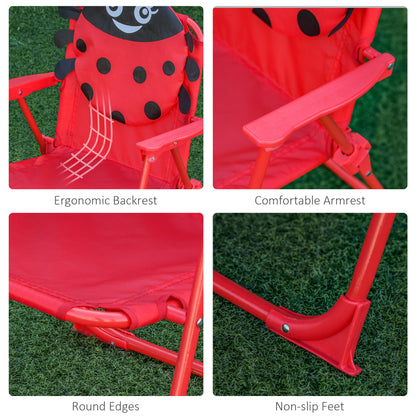 Children Table and Chair Set Outdoor, Kids Folding Picnic Table and Chair Set with Removable & Height Adjustable Sun Umbrella for Garden Backyard, Ladybug Pattern, Red