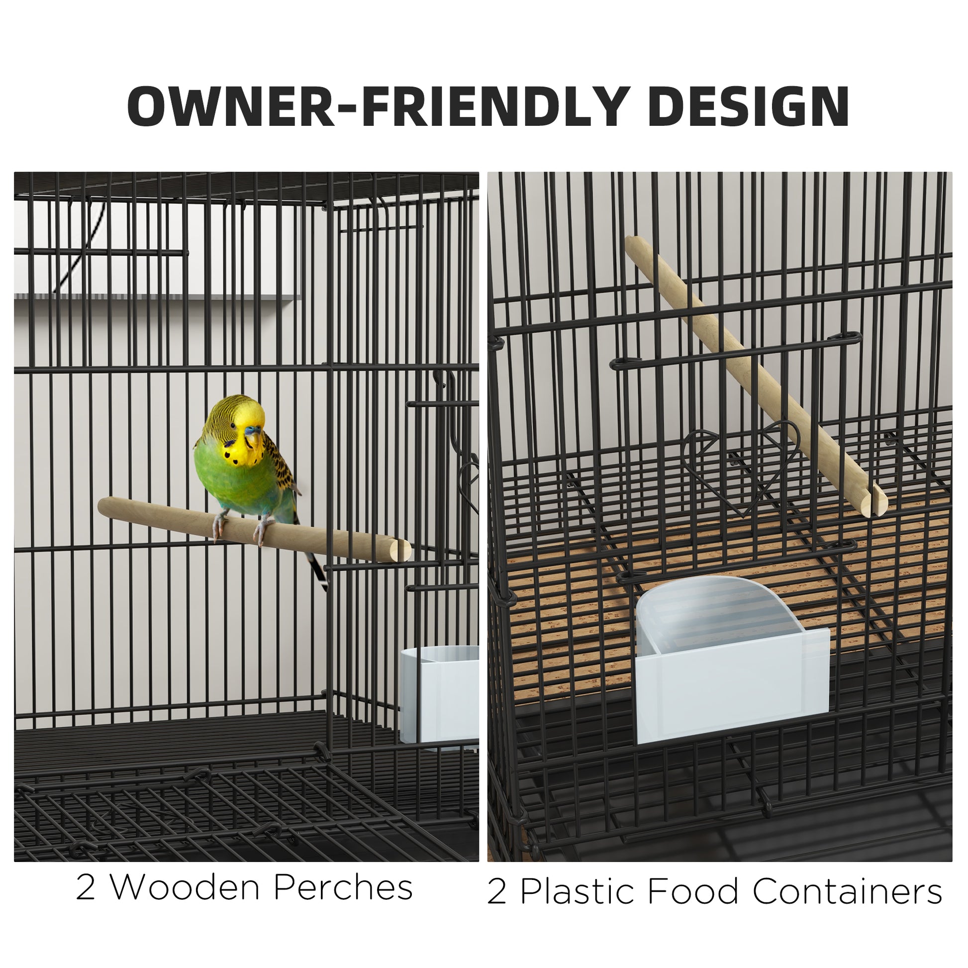Birdcage for Canaries, Lovebirds Finches, Budgie Cage with Removable Tray, Bottom Mesh Panel, Wooden Perches, Swing, Ramp, Food Containers, 30" L x 18" W x 18" H