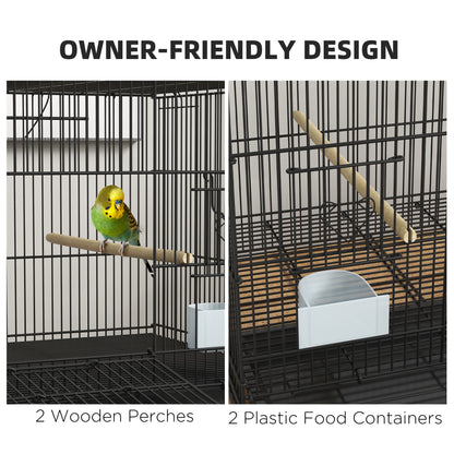 Birdcage for Canaries, Lovebirds Finches, Budgie Cage with Removable Tray, Bottom Mesh Panel, Wooden Perches, Swing, Ramp, Food Containers, 30" L x 18" W x 18" H