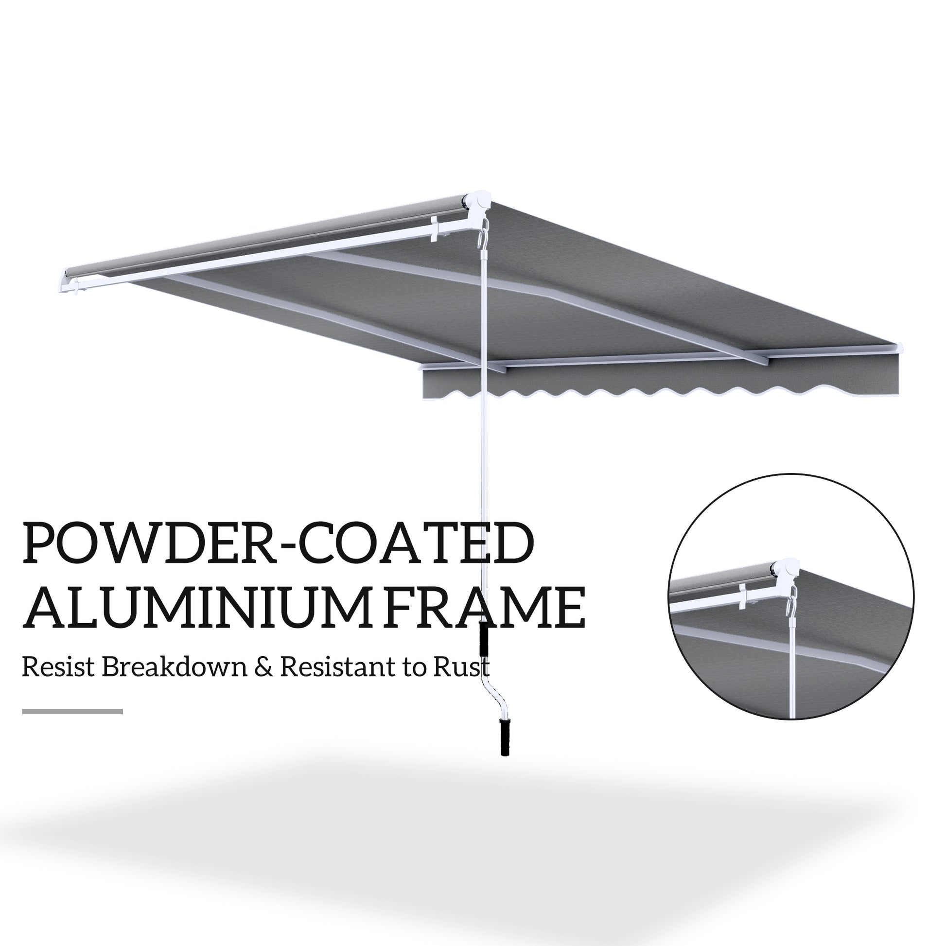 10x8ft Patio Awning Manual Retractable Sun Shade Aluminum Frame Grey