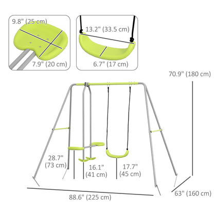 Swing Set for Kids, Heavy Duty A-Frame Metal Swing Frame with Glider, Swing Seat, Ground Stakes for Backyard, Green