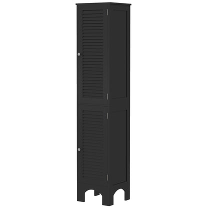 Narrow Bathroom Cabinet, Tall Bathroom Storage Cabinet with Shelves and Doors, Black
