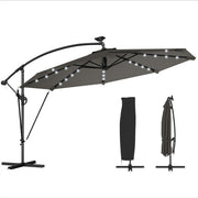11.3 ft Cantilever Patio Umbrella with Light, Cover, Aluminium UPF50+ Offset Outdoor Umbrella Parasol, Dark Grey
