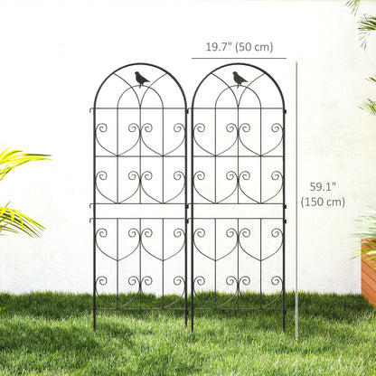 Set of 2 Metal Garden Trellis, Decorative Trellis Panels, Bird Design, 150 x 50 cm, Black