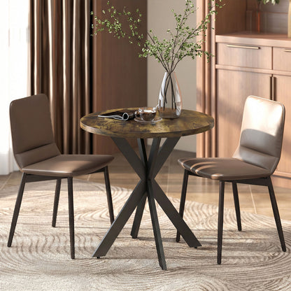 29" Dining Table, Contemporary Round Kitchen Table with Steel Legs, Rustic Brown