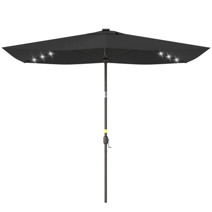 6.5x10ft Patio Umbrella, Rectangle Tilt Outdoor Market Parasol with LEDs, Black