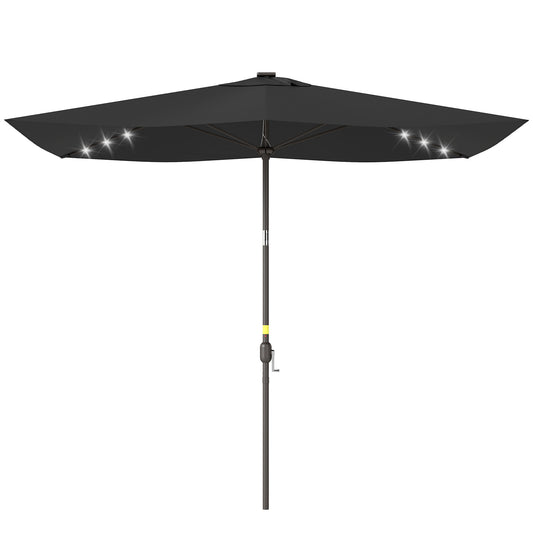 6.5x10ft Patio Umbrella, Rectangle Tilt Outdoor Market Parasol with LEDs, Black