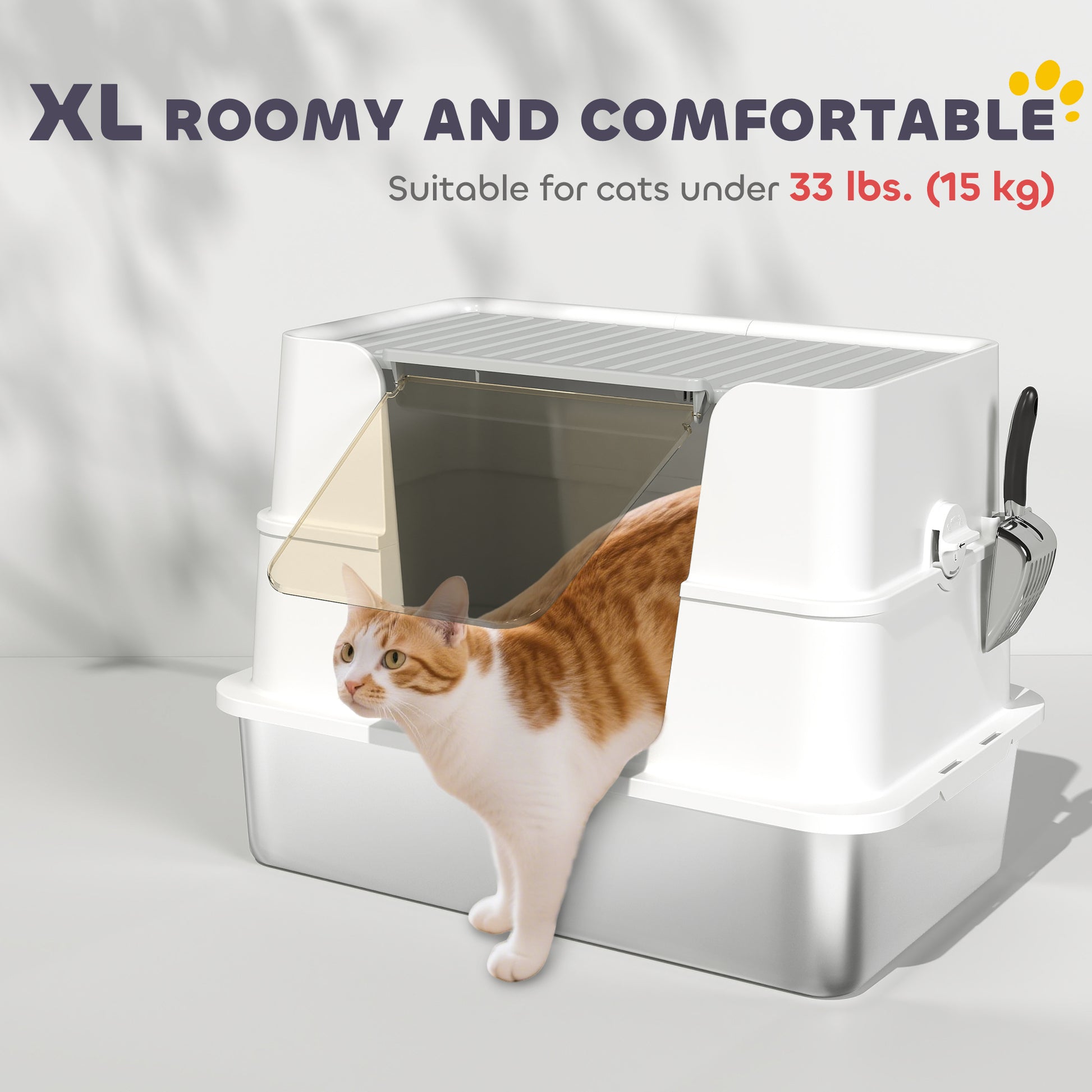 XL Stainless Steel Litter Box with Lid, Extra Large Covered Cat Litter Box for Indoor Kittens with Filp Top, Scoop