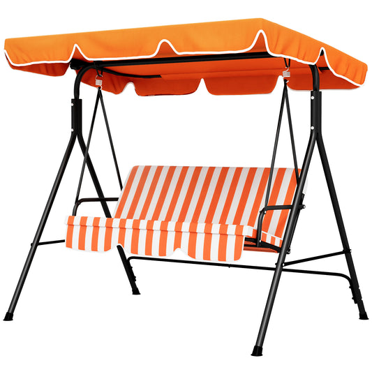3-Seater Outdoor Porch Swing with Adjustable Canopy, Patio Swing Chair for Garden, Poolside, Backyard, Orange