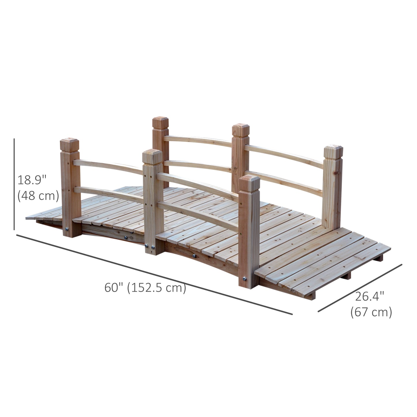 5FT Wood Garden Bridge Outdoor Decorative Landscape Side Rails Backyard Moon Bridge Park Decor Natural Wood