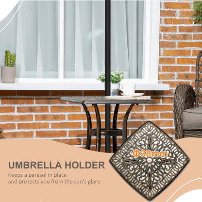 Aluminium Outdoor Side Table with Umbrella Hole, 21" Square Patio Coffee Table End Table, Bronze
