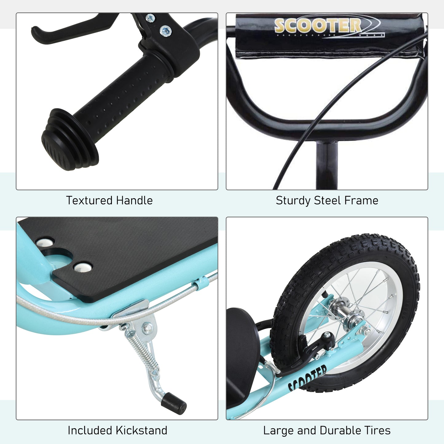 Aosom Youth Kick Scooter with Adjustable Handlebar and 16'' Inflatable Rubber Wheel for Kids and Teens 5+ Year Old, Blue