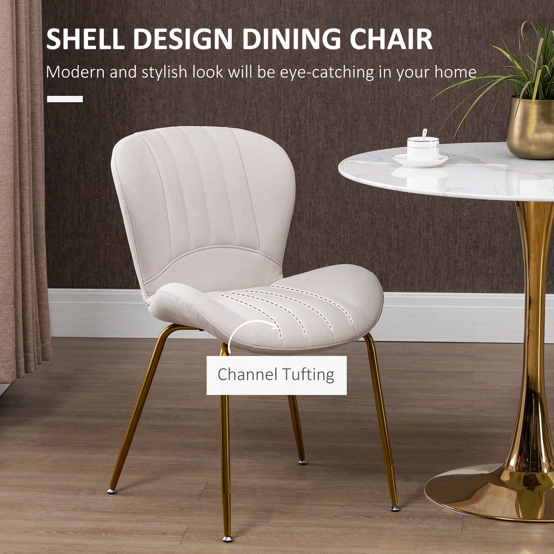 Dining Chairs Set of 2, Modern Accent Chair with Cushioned Backrest, Upholstery for Living Room, Cream White