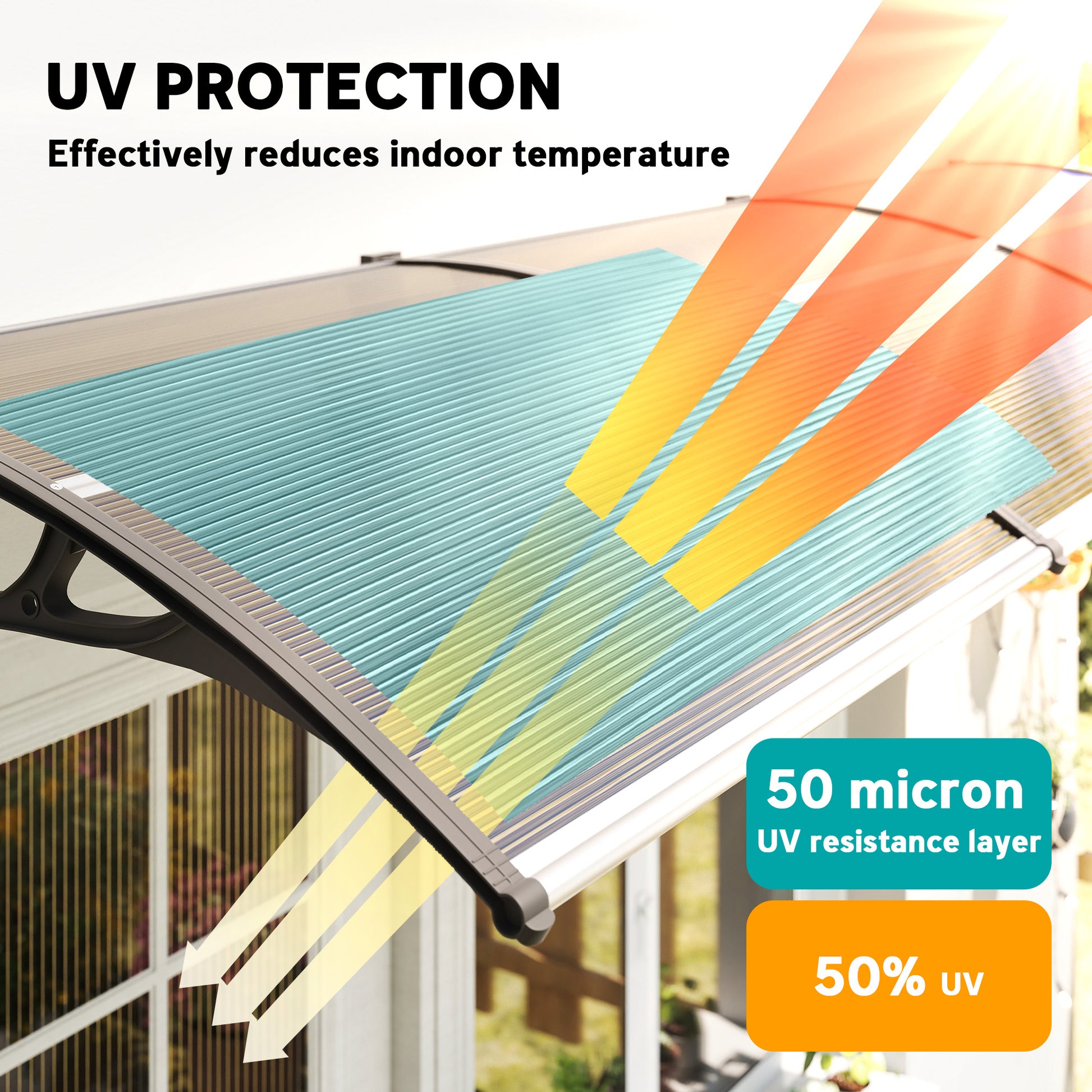 Awning Door Canopy, 119.3" x 37.8" Polycarbonate Front Door Outdoor Patio Cover for UV Protection, Brown