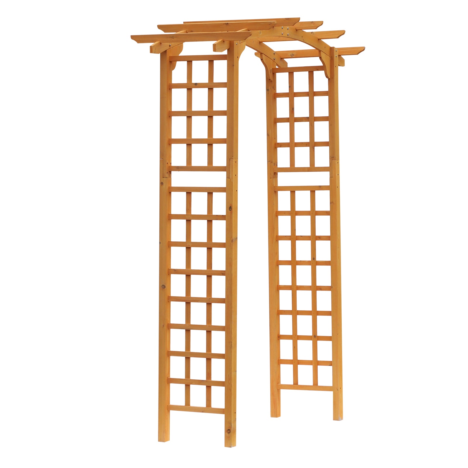 7.5FT Wood Garden Arch Trellis, Outdoor Walkway Round Pergola Style Arbor for Decorative Climbing Plants, Patio, Lawn, Backyard Party, Ceremony Decoration Accessories, Yellow