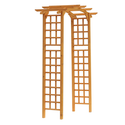 7.5FT Wood Garden Arch Trellis, Outdoor Walkway Round Pergola Style Arbor for Decorative Climbing Plants, Patio, Lawn, Backyard Party, Ceremony Decoration Accessories, Yellow