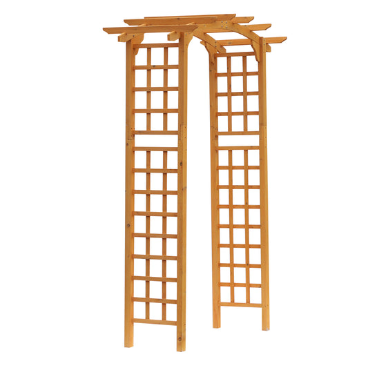 7.5FT Wood Garden Arch Trellis, Outdoor Walkway Round Pergola Style Arbor for Decorative Climbing Plants, Patio, Lawn, Backyard Party, Ceremony Decoration Accessories, Yellow