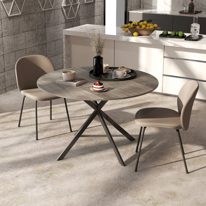 47" Round Kitchen Table for 4, Industrial Dining Table with Steel Legs for Dining Room, Grey Wood Grain and Black