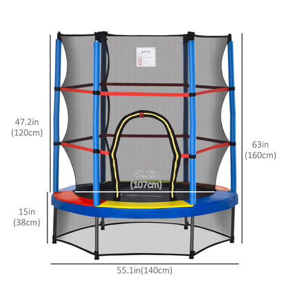55" Kids Trampoline with Enclosure Net for Indoor/Outdoor, Trampoline for Boys and Girls Age 3-6 Years, Multi-Coloured