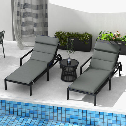 Patio Chaise Lounge Chair Cushions Replacement Sun Lounger Pads with Headrest and Ties, Set of 2, Grey