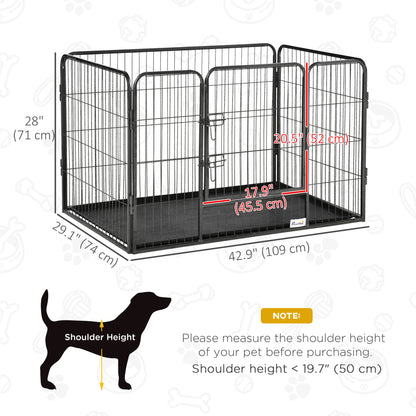 4 Panels Dog Playpen, Heavy Duty Dog Fence, 28" H Portable Pet Playpen with Door Double Locking Latches, Tray, Grey