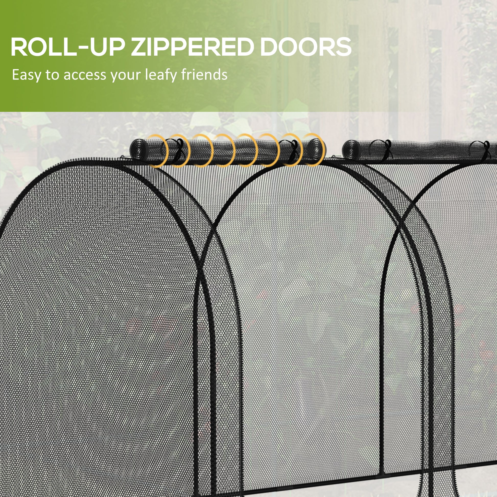 9' x 4' Crop Cage, Garden Plant Protector, with 3 Zippered Doors and 4 Ground Stakes, for Garden, Yard, Lawn, Black
