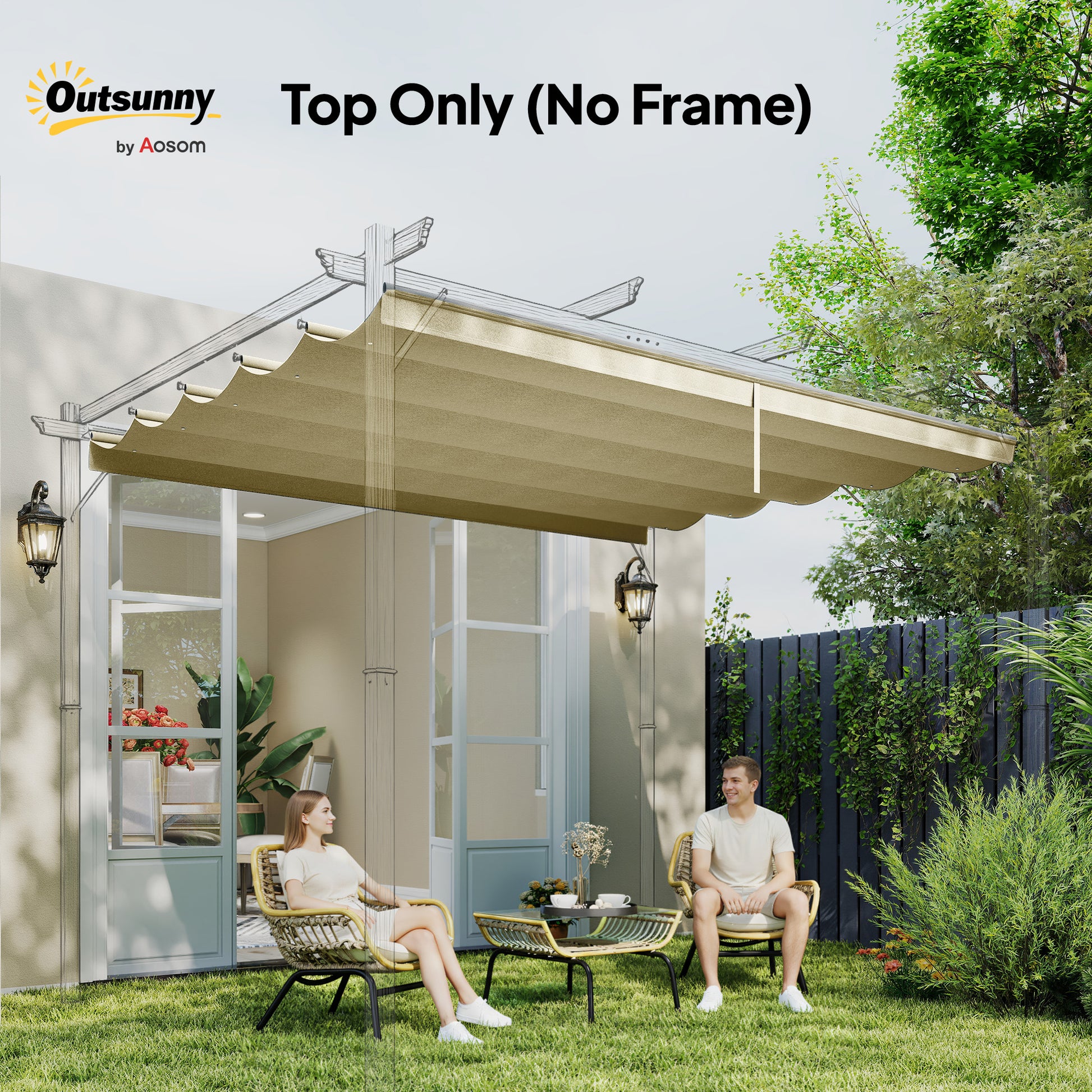 8.2' x 8.4' Retractable Pergola Canopy Replacement, Fit 10' x 10' Frame, Pergola Cover Replacement Top Only, Beige