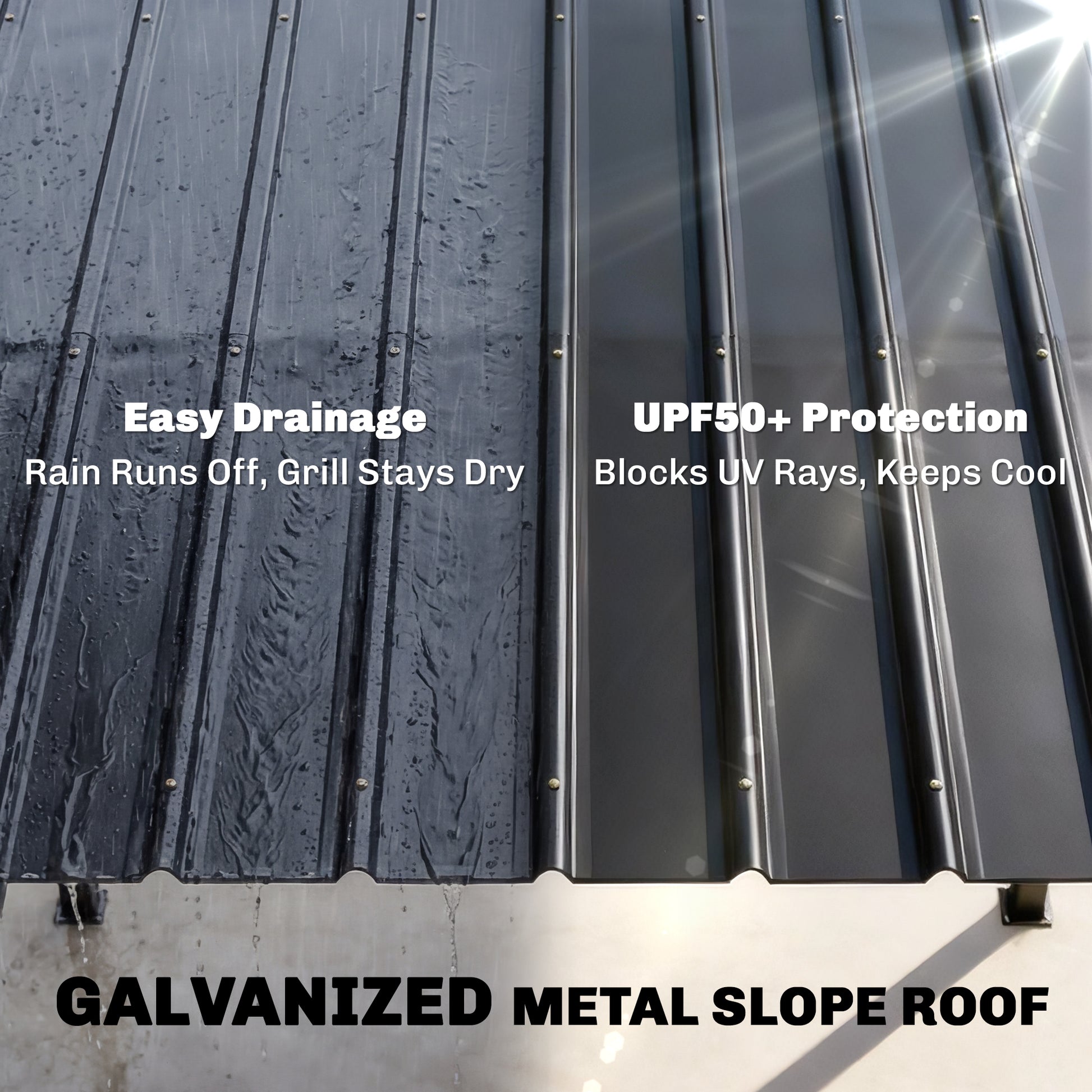9' x 6' Hardtop Grill Gazebo, BBQ Gazebo with 2 Side Shelves and Galvanized Metal Slope Roof, Black