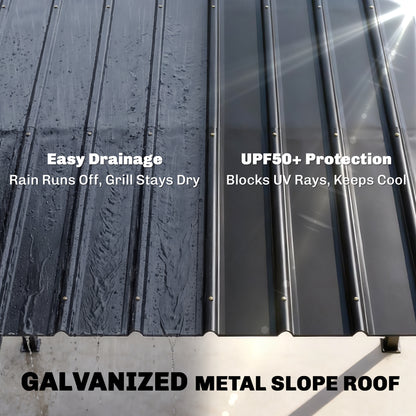 9' x 6' Hardtop Grill Gazebo, BBQ Gazebo with 2 Side Shelves and Galvanized Metal Slope Roof, Black