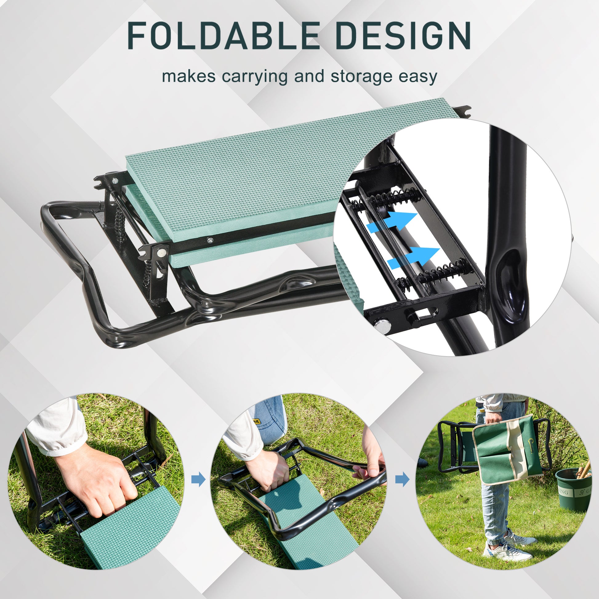 Garden Kneeler and Seat, Foldable Gardening Stool Bench with Thick EVA Foam Kneeling Pad and 1 Large Tool Pouch, Green
