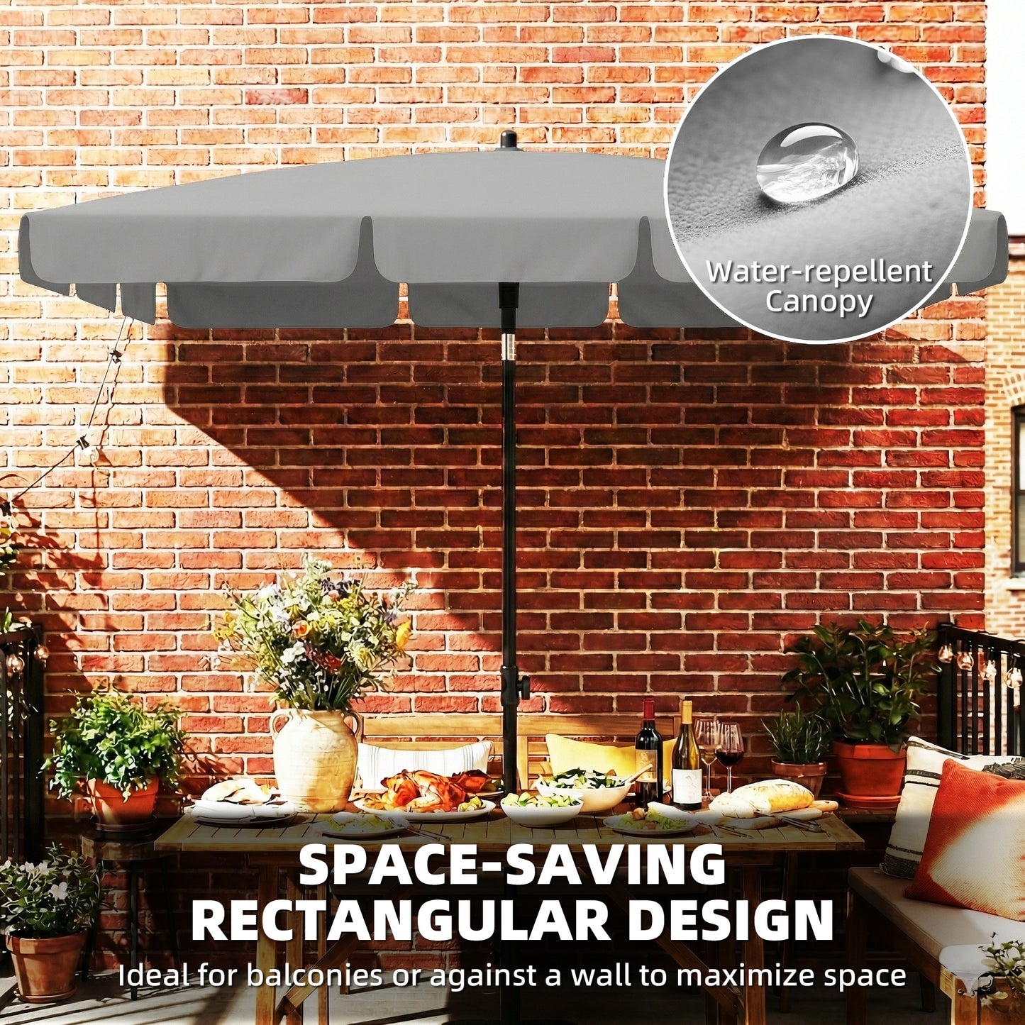 6' x 4' Patio Umbrella with Tilt, Rectangular Outdoor Umbrella for Garden, Grey