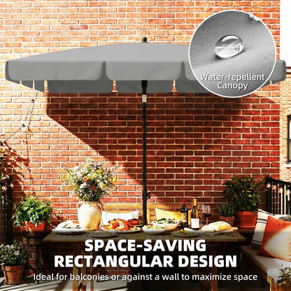 6' x 4' Patio Umbrella with Tilt, Rectangular Outdoor Umbrella for Garden, Grey